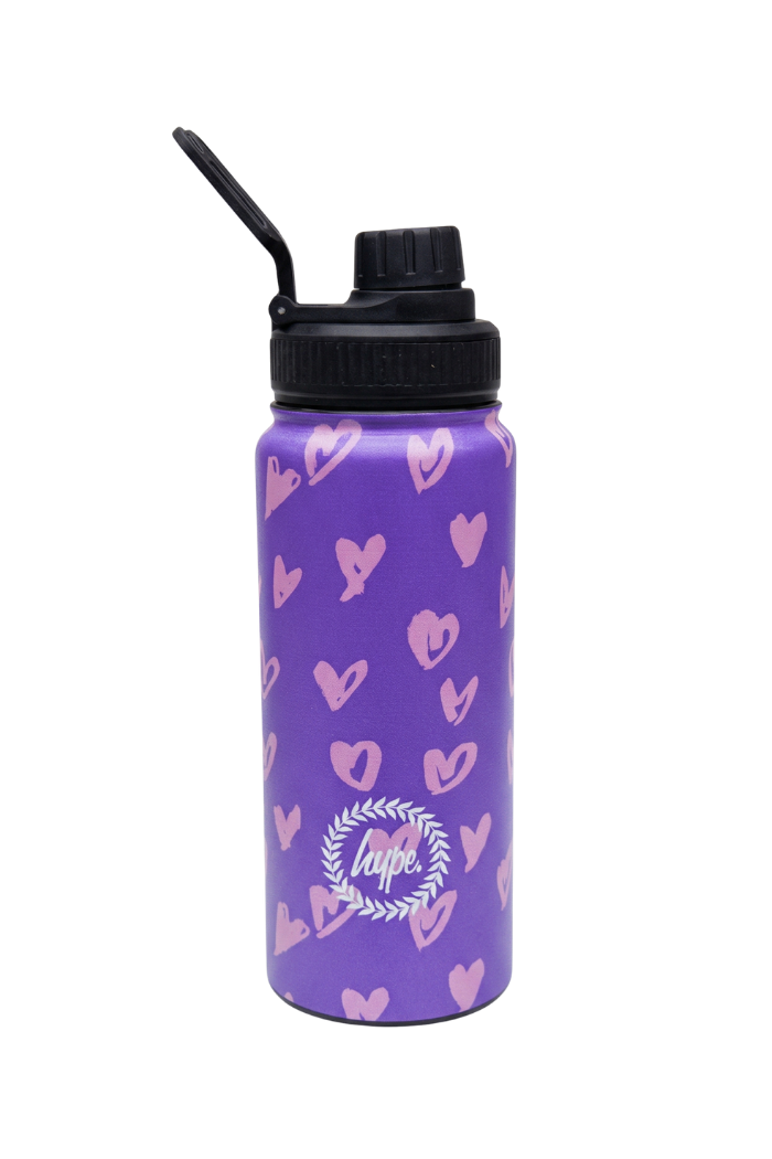 Insulated Bottle - 600ml Purple & Pink Scribble Heart