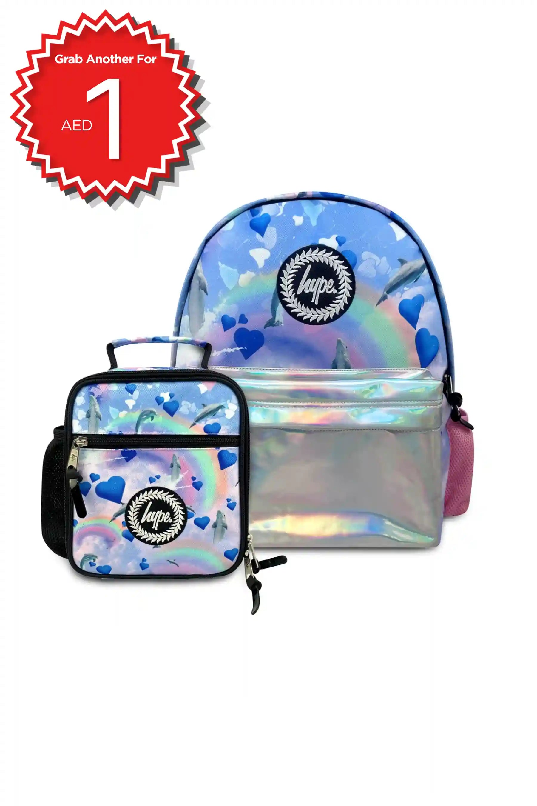 Hype Rainbow Dolphins school bag set — bold design for school in UAE