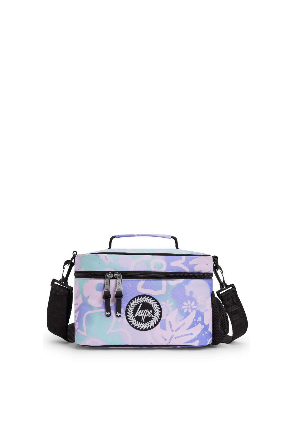 Hype Purple Floral Doodle school bag set open interior — compartments and features