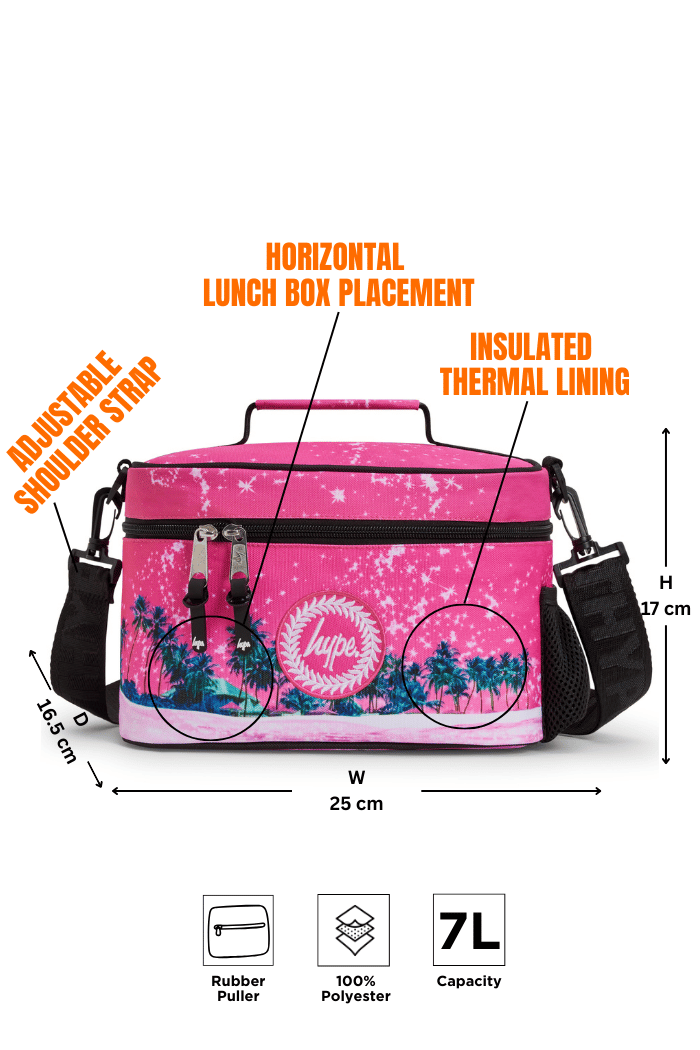 Hype Pink Palms insulated lunch bag — additional view, trendy school accessory UAE
