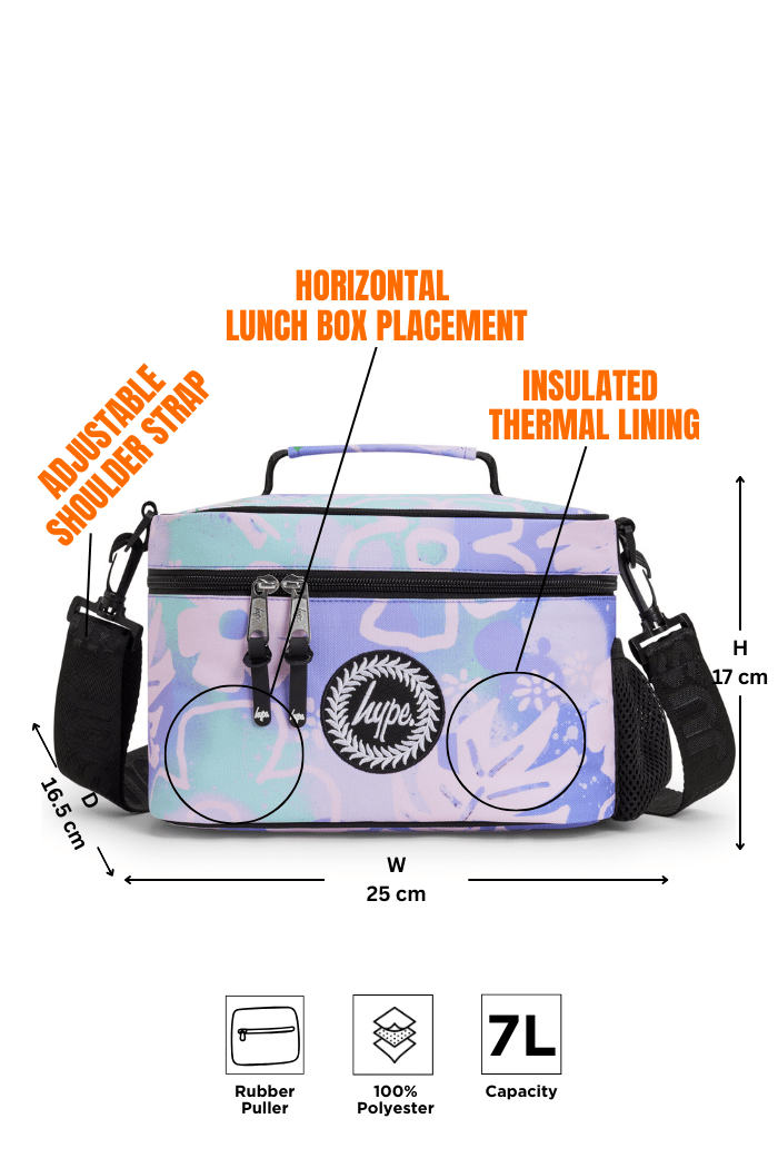 Hype Purple Floral Doodle insulated lunch bag — additional view, trendy school accessory UAE