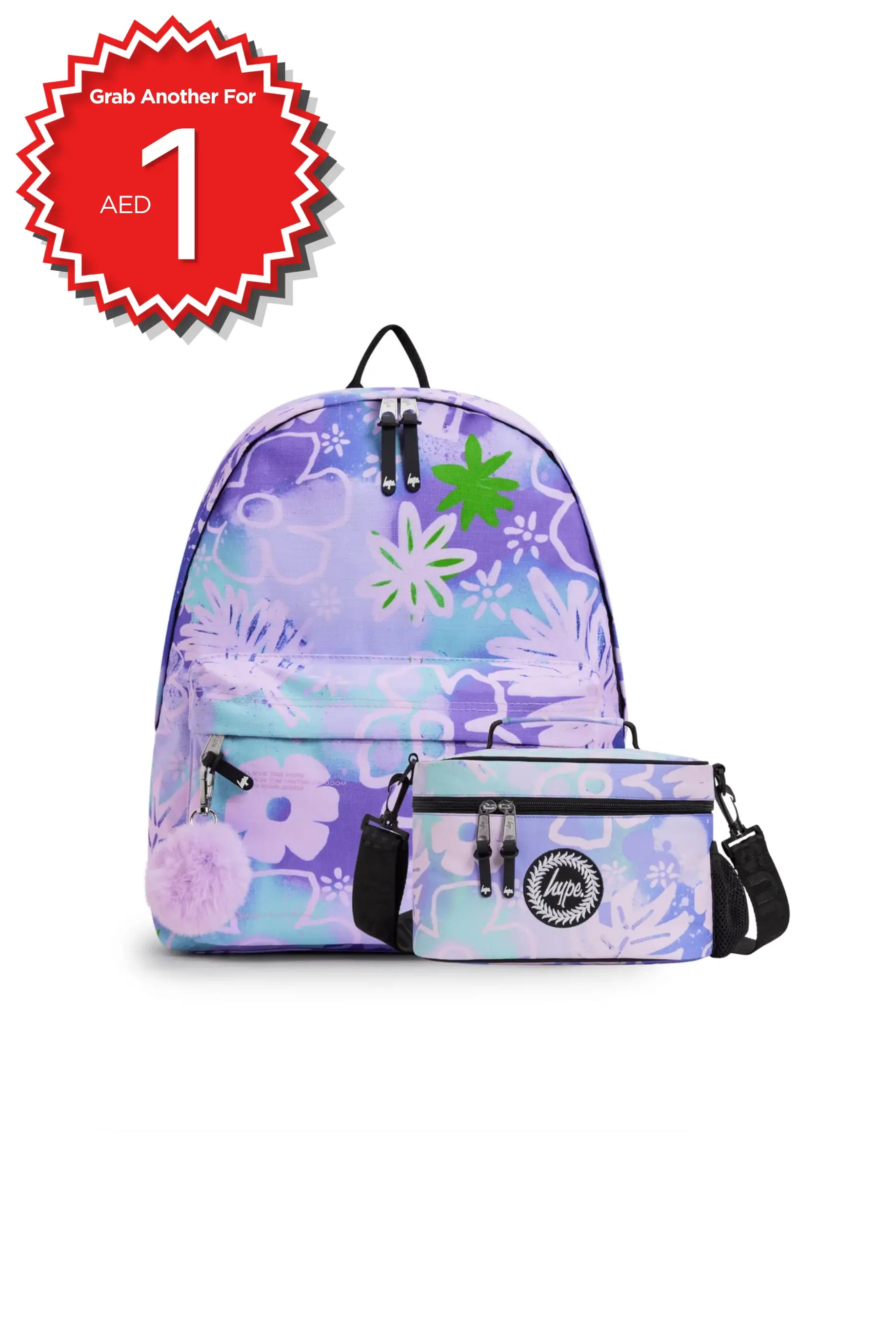 Backpack Iconic Set of 2 Purple Floral Doodle