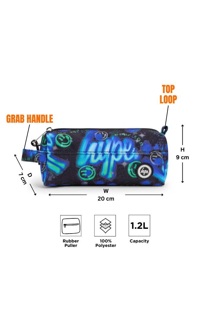 Hype Blue & Green Electric Smile pencil case — additional view, trendy school accessory UAE