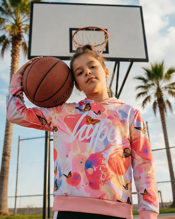 Hype Girls Pink Marble Wave Butterfly Hoodie