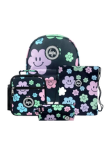Hype Black Happy Flowers girls' school bag set — bold design for school in UAE