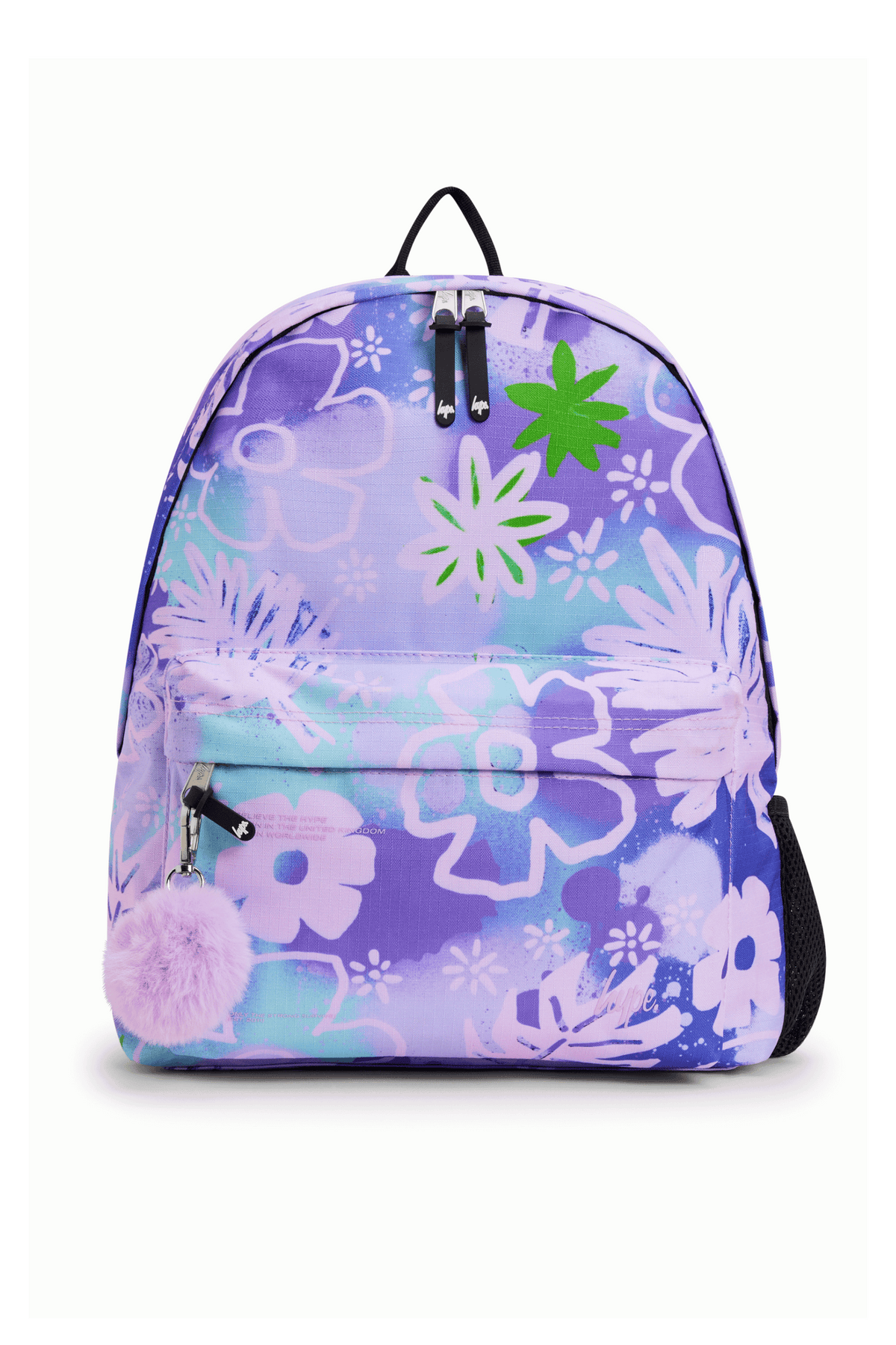 Hype Purple Floral Doodle school bag set front view — vibrant print and durable build