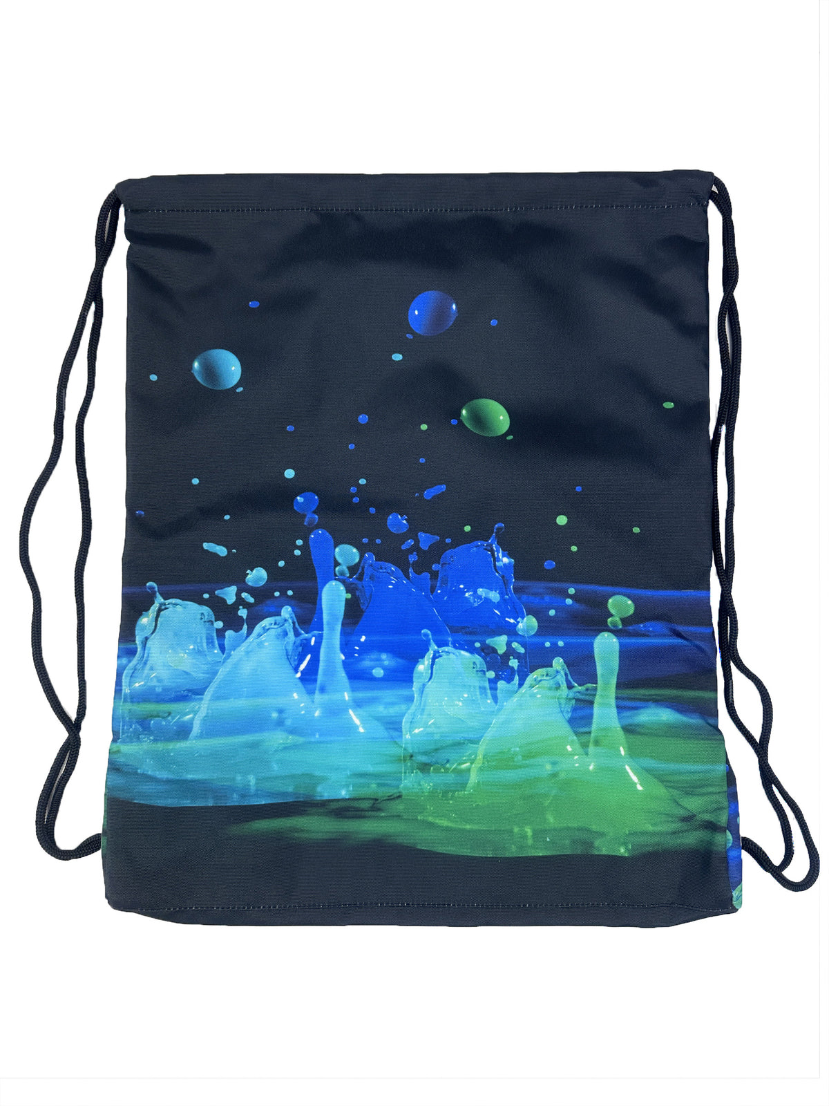 Hype Black 3D Droplets drawstring bag — detail view of print and material quality