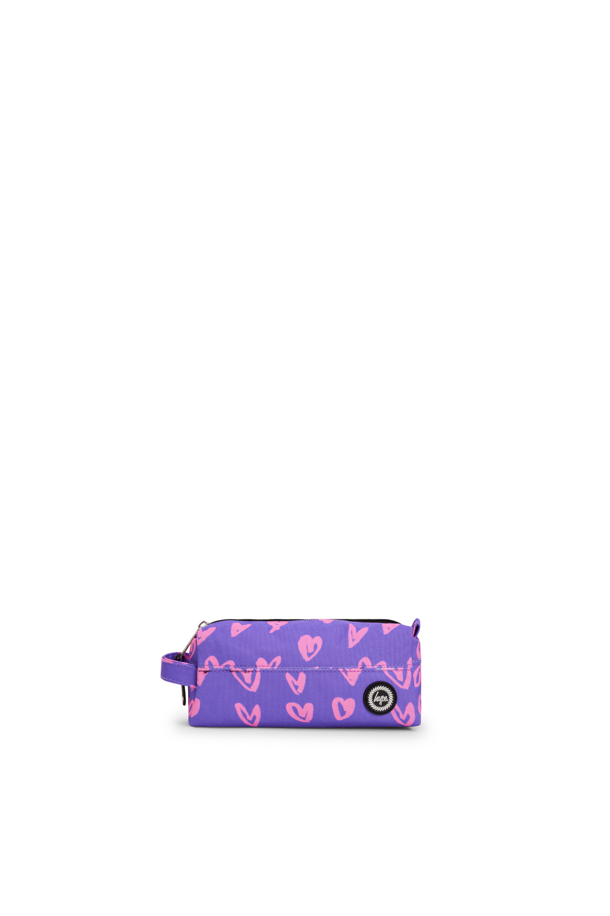 Hype Purple / Pink Scribble Heart school accessory — layout showing all pockets and design details