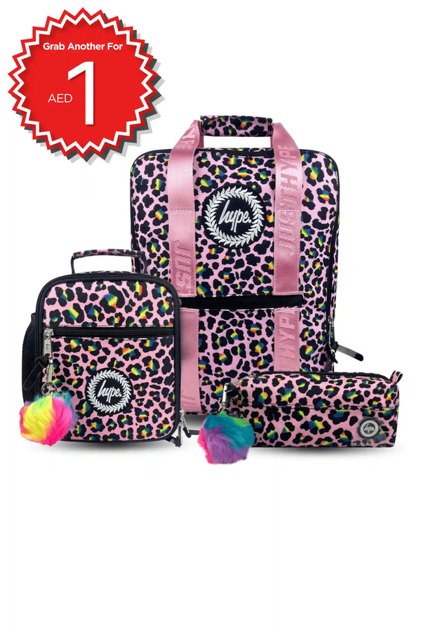 Backpack Boxy Set of 3 Pink Disco Leopard