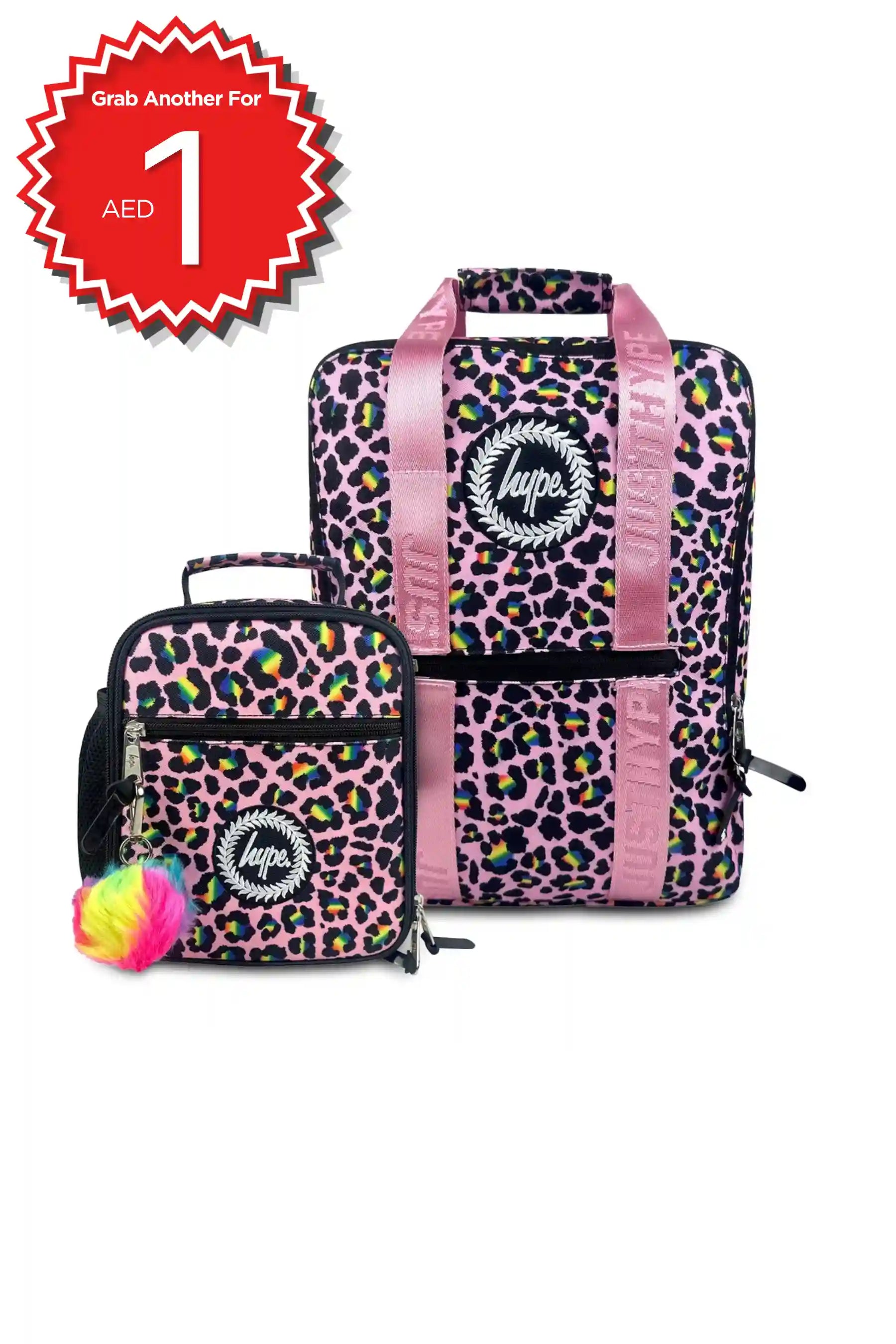Hype Pink Disco Leopard girls' school bag set — bold design for school in UAE