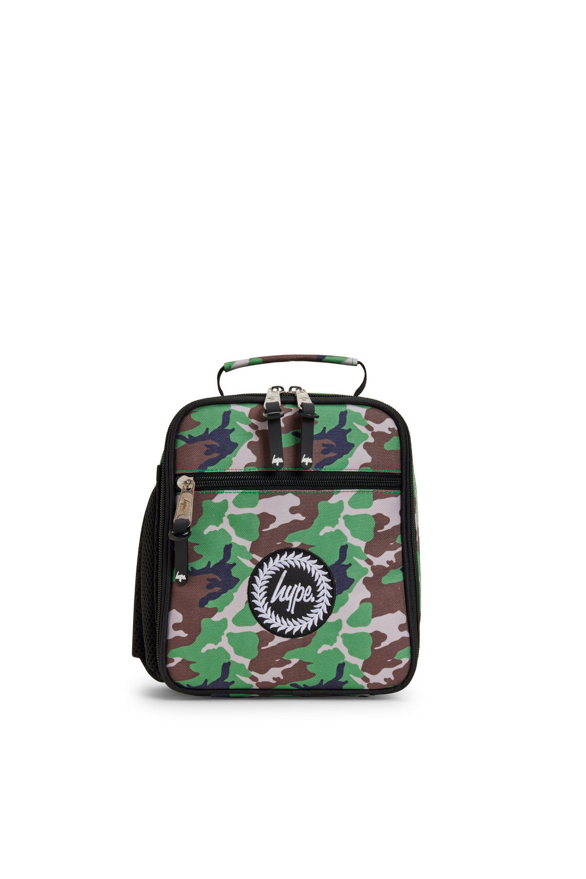 Hype Camo Crest school bag set — layout showing all pockets and design details