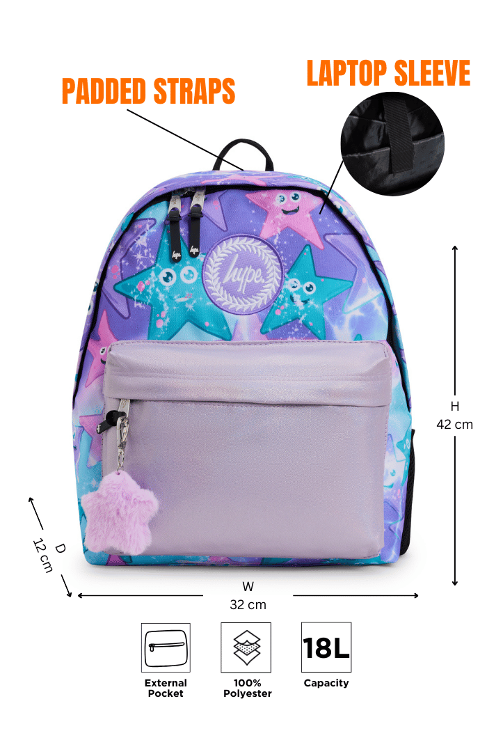 Hype Purple & Green Starfish backpack — additional view, trendy school accessory UAE