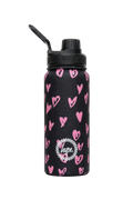 Insulated Bottle - 600ml Black & Pink Scribble Heart