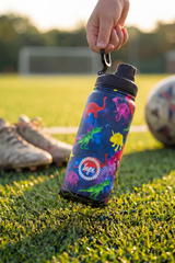 Hype Space Dinosaurs bottle with lid open — easy-pour spout and clean finish