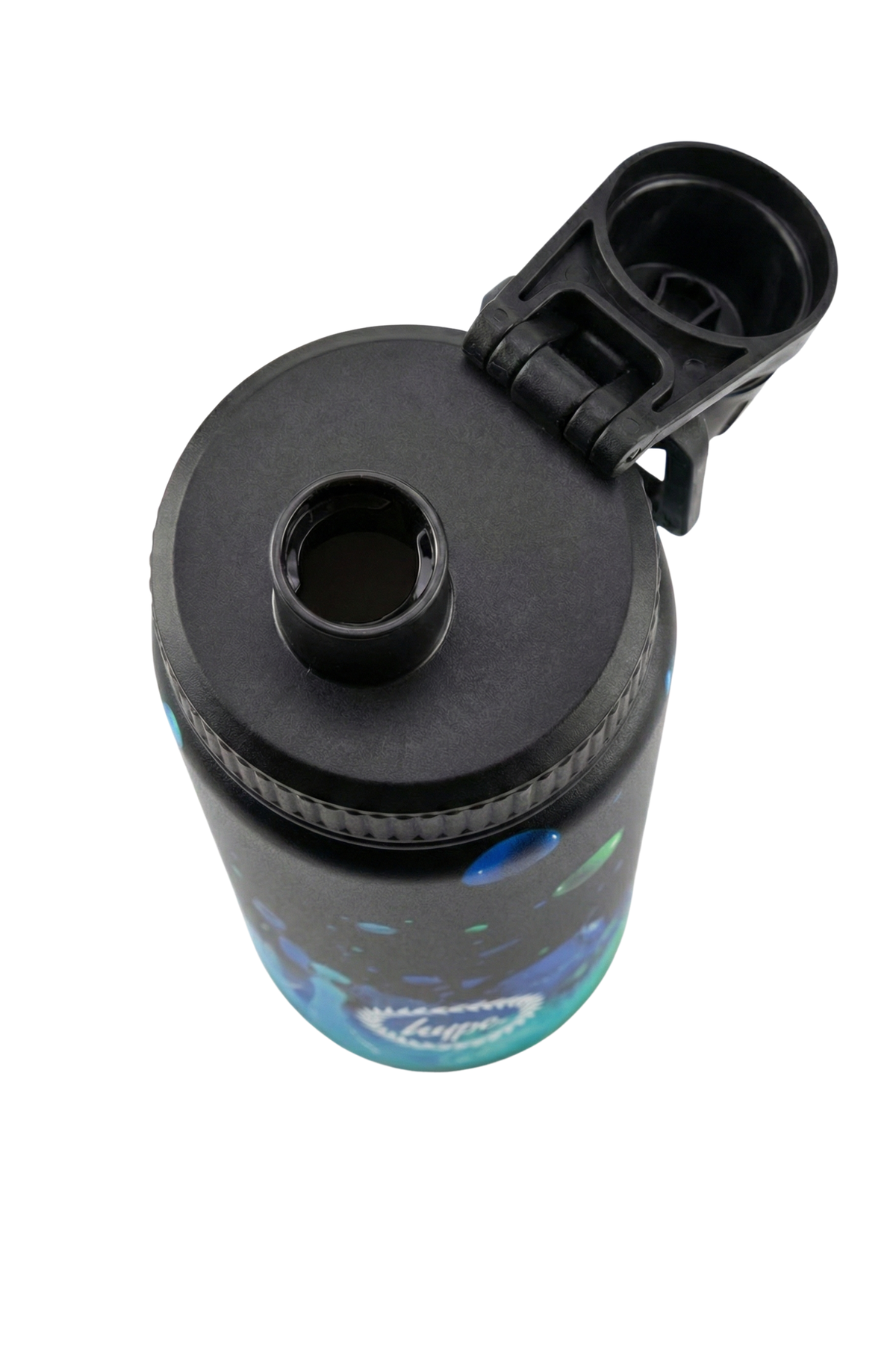 Hype Black 3D Droplets 600ml insulated bottle — stainless steel cap detail