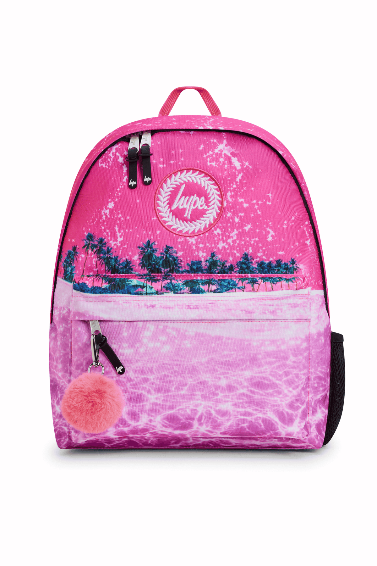 Hype Pink Palms school bag set front view — vibrant print and durable build