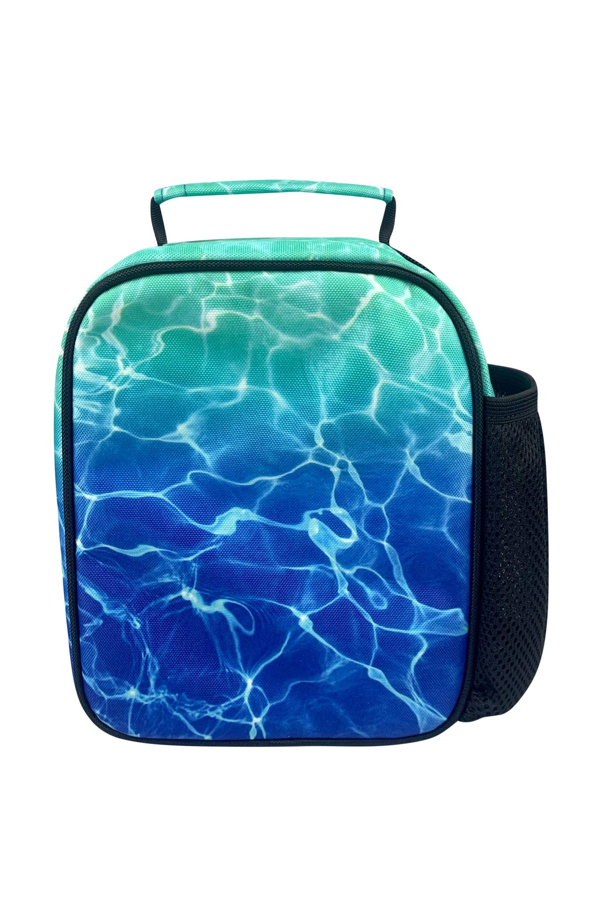 Hype Blue Pool Fade insulated lunch bag — open showing insulated interior and compartments