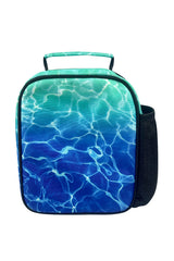 Hype Blue Pool Fade insulated lunch bag — open showing insulated interior and compartments