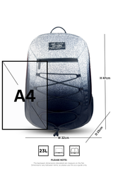 Hype Black & White Speckle Fade backpack side view showing padded straps and pockets
