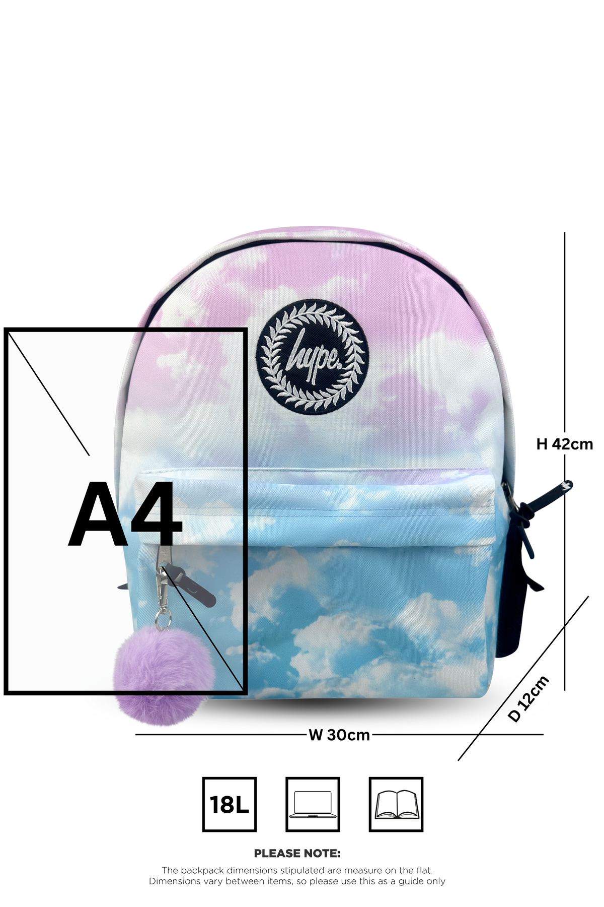 Hype Cloud Fade backpack side view showing padded straps and pockets