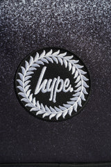 Hype Black & White Speckle Fade insulated lunch bag — close-up of logo and design details