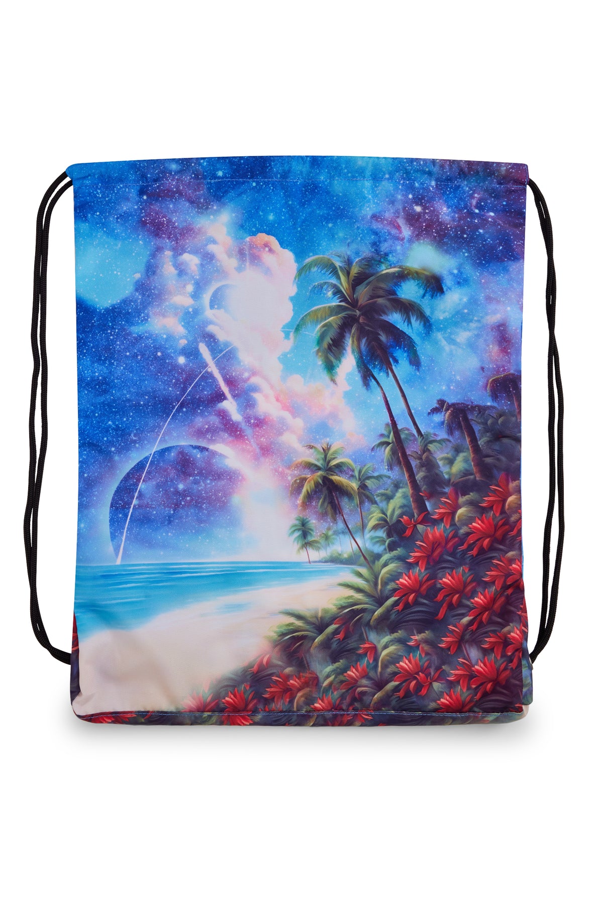 Hype Tropic Space drawstring bag front view — vibrant print and durable build