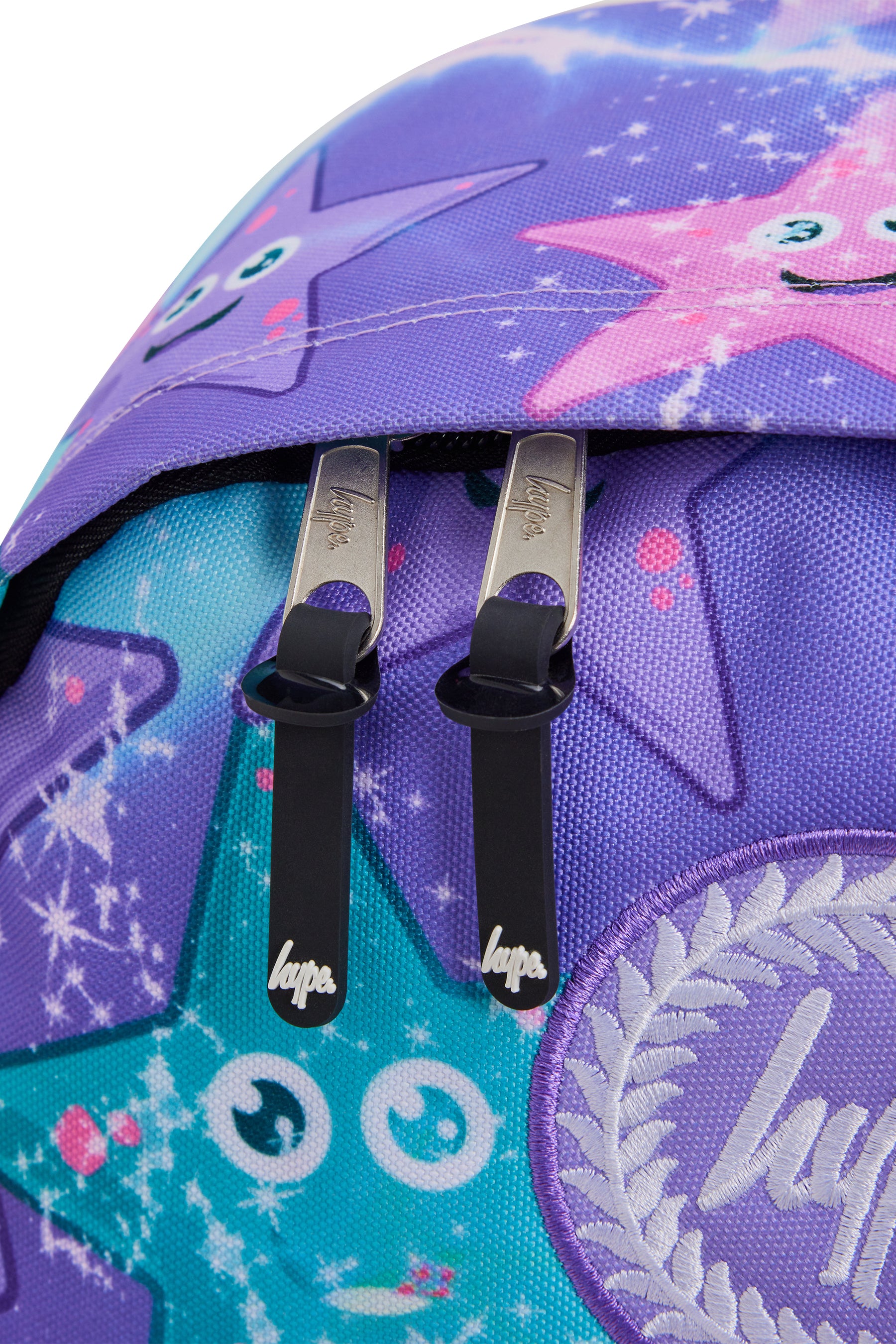 Hype Purple & Green Starfish backpack — padded back panel and adjustable straps