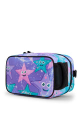 Hype Purple & Green Starfish insulated lunch bag — colour and design detail from above