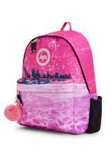 Hype Pink Palms backpack front view — vibrant print and durable build