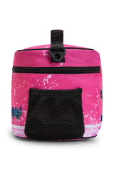 Hype Pink Palms insulated lunch bag — open showing insulated interior and compartments