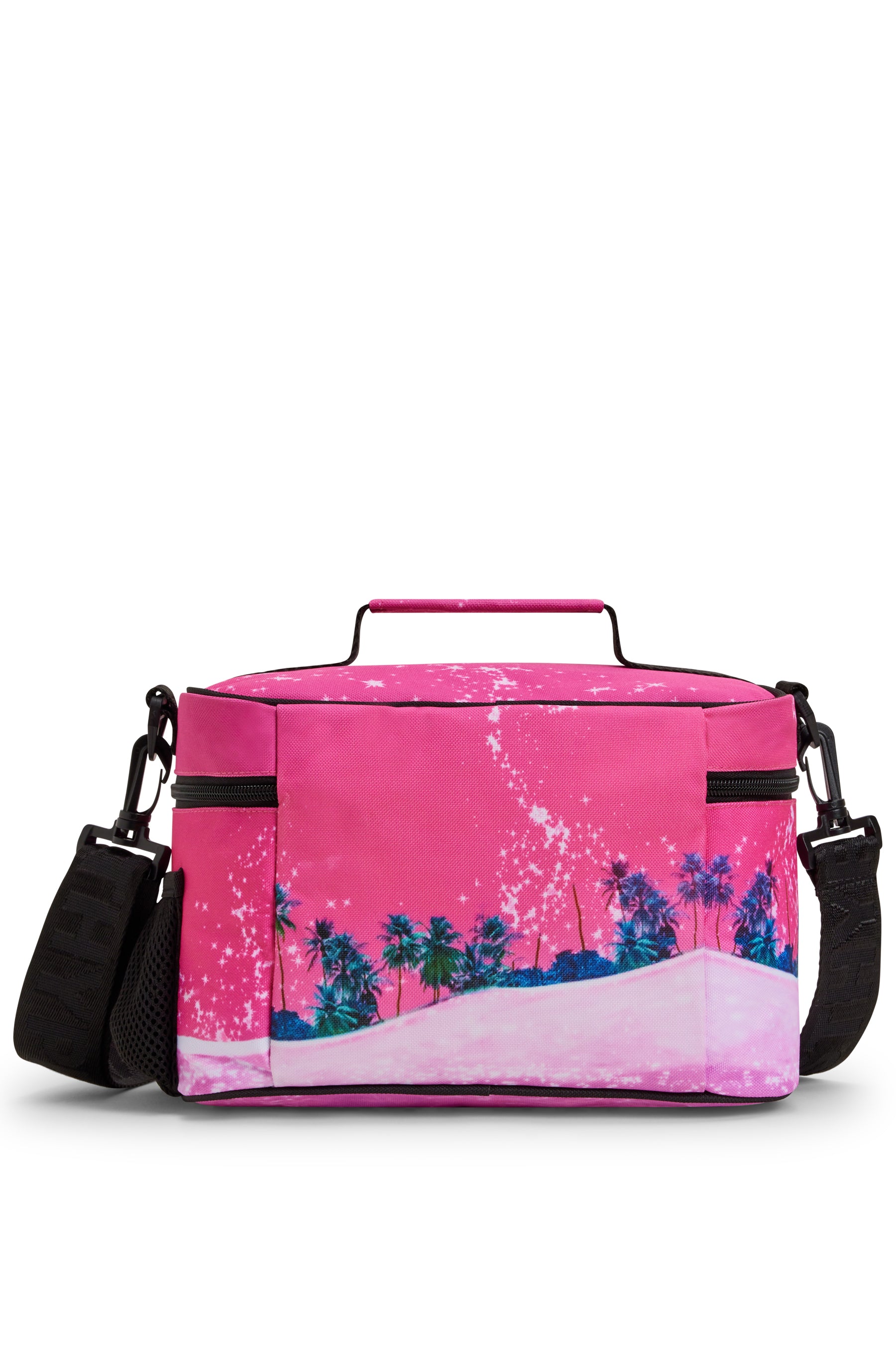 Hype Pink Palms insulated lunch bag — close-up of logo and design details