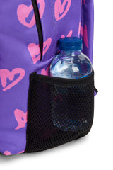 Hype Purple & Pink Scribble Heart backpack — dimensions and size reference for school use