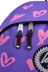 Hype Purple & Pink Scribble Heart backpack — padded back panel and adjustable straps