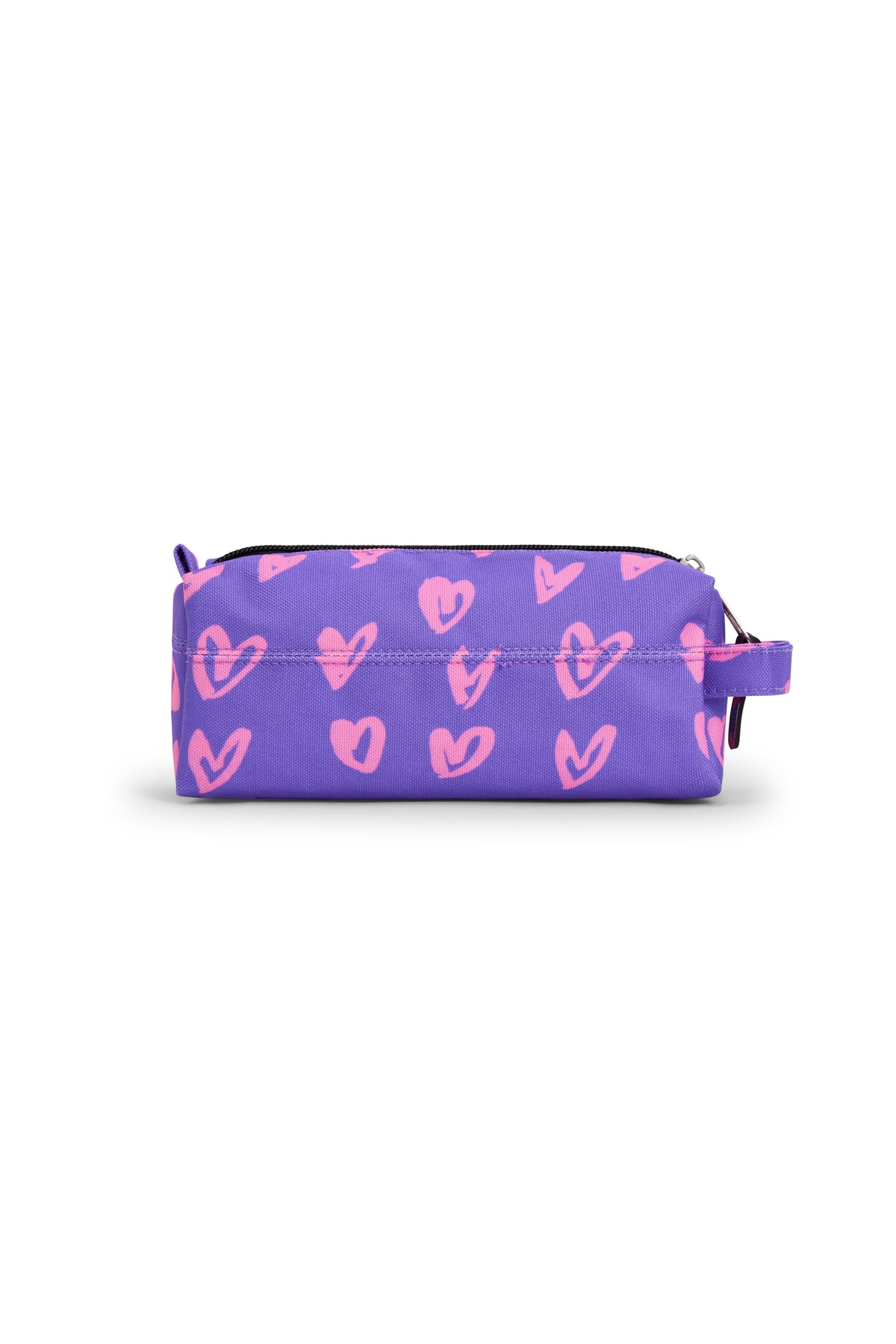 Hype Purple & Pink Scribble Heart pencil case — close-up of logo and design details