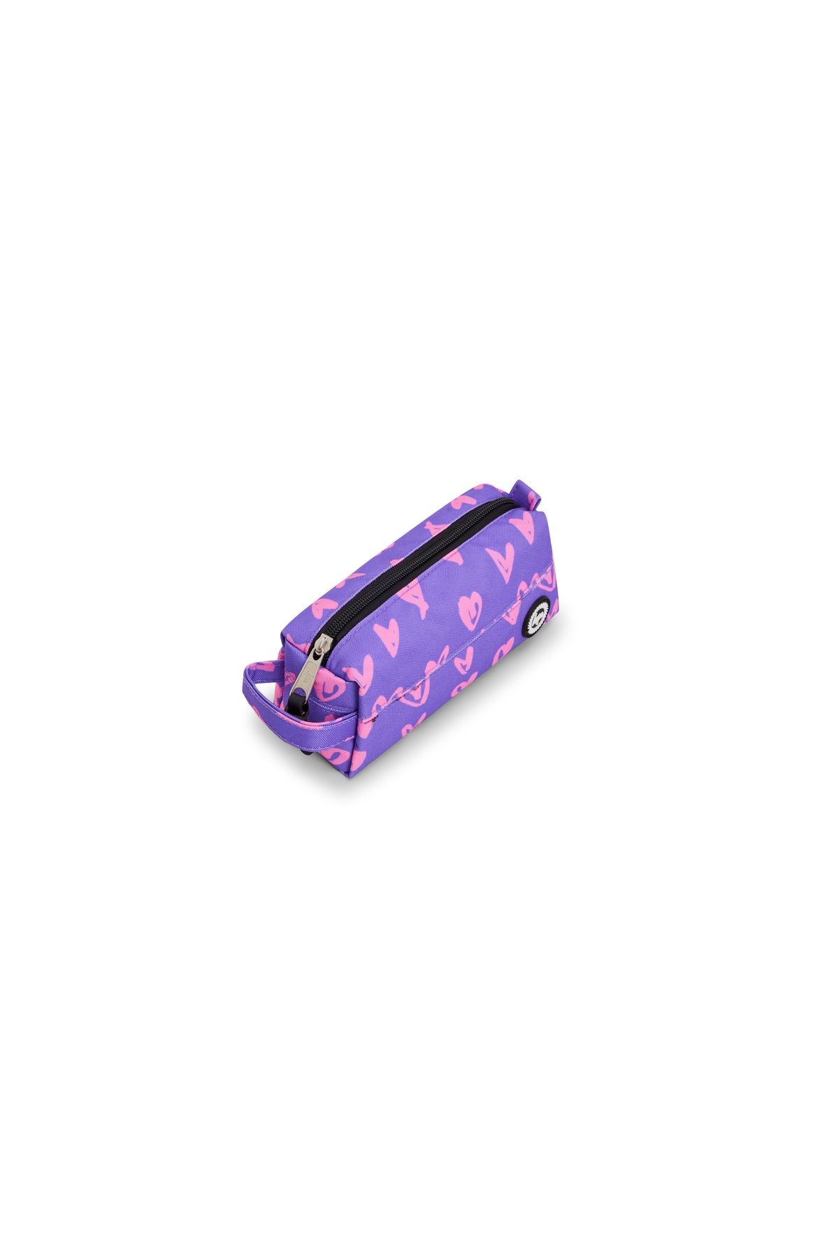 Hype Purple & Pink Scribble Heart pencil case — dimensions and size reference for school use