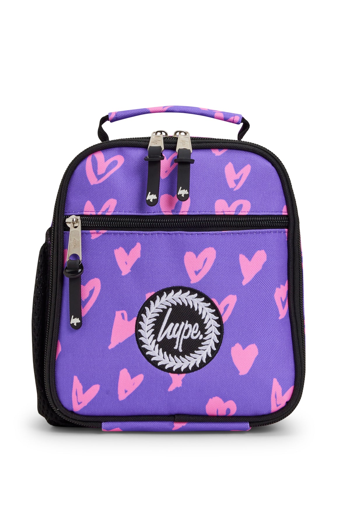 Hype Purple & Pink Scribble Heart insulated lunch bag — bold design for school in UAE