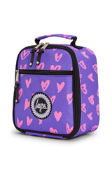 Hype Purple & Pink Scribble Heart insulated lunch bag front view — vibrant print and durable build