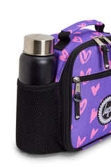 Hype Purple & Pink Scribble Heart insulated lunch bag — dimensions and size reference for school use