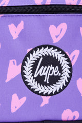 Hype Purple & Pink Scribble Heart insulated lunch bag lifestyle shot — school-ready and on-trend