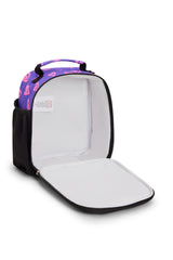 Hype Purple & Pink Scribble Heart insulated lunch bag — colour and design detail from above
