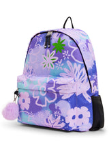 Hype Purple Floral Doodle backpack front view — vibrant print and durable build