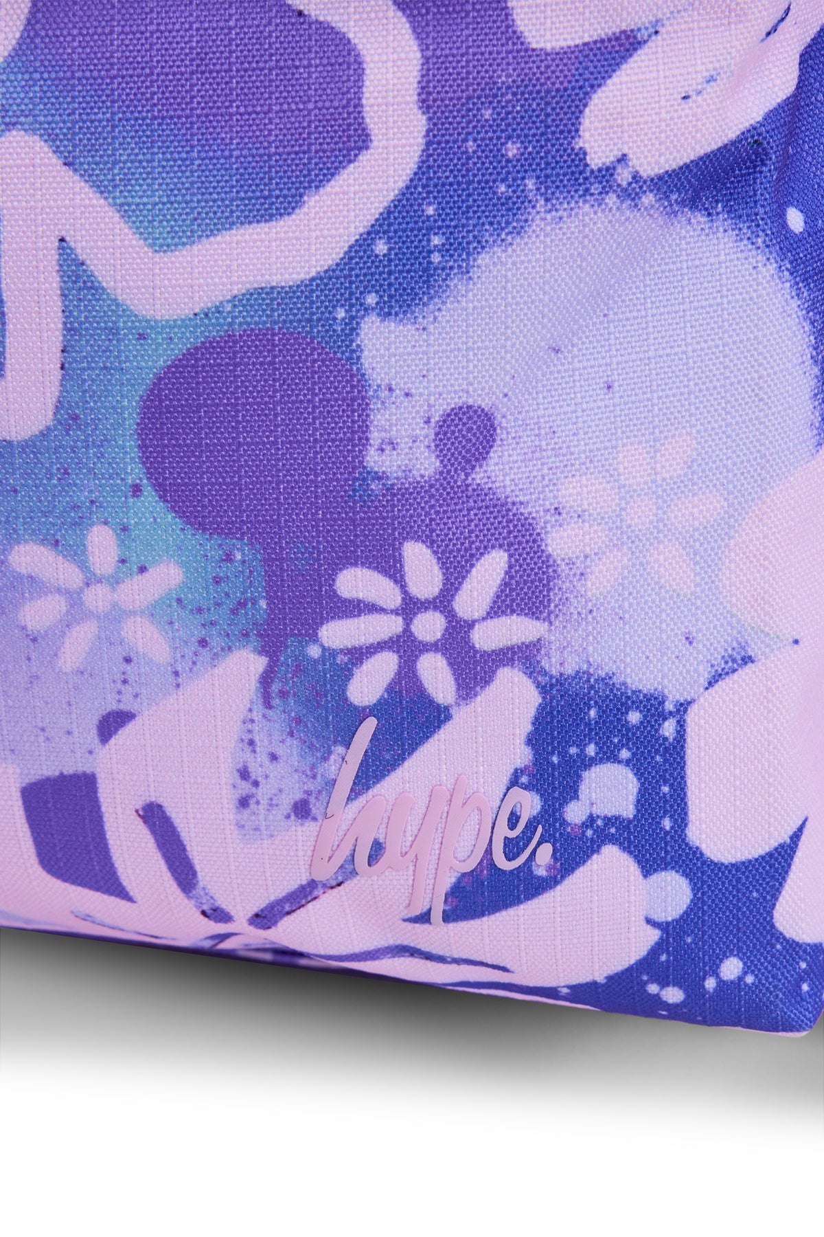 Hype Purple Floral Doodle backpack — colour and design detail from above