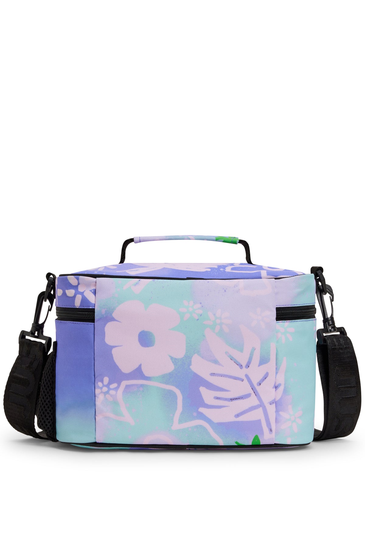 Hype Purple Floral Doodle insulated lunch bag — close-up of logo and design details