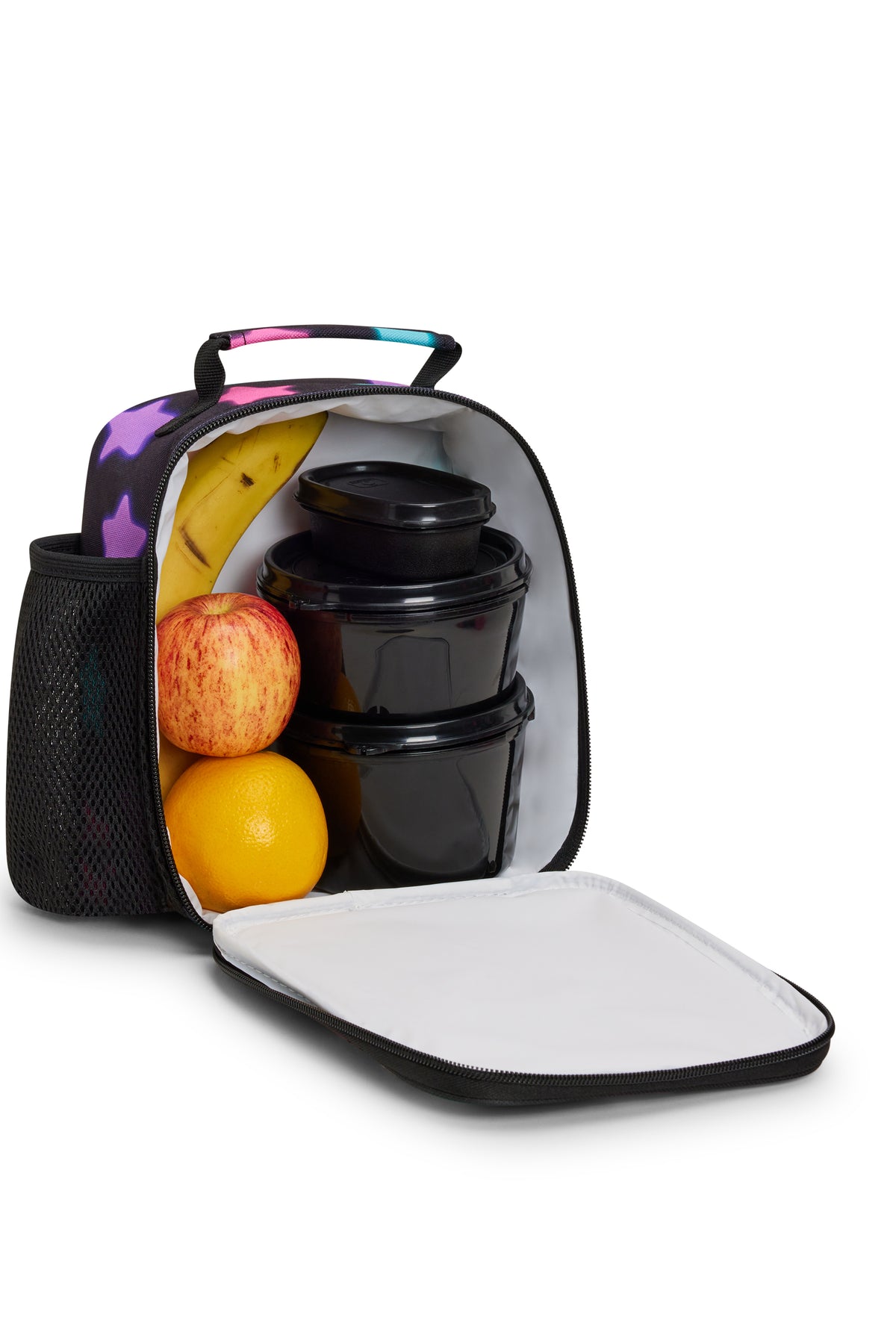 Hype Black Star Glow insulated lunch bag — colour and design detail from above
