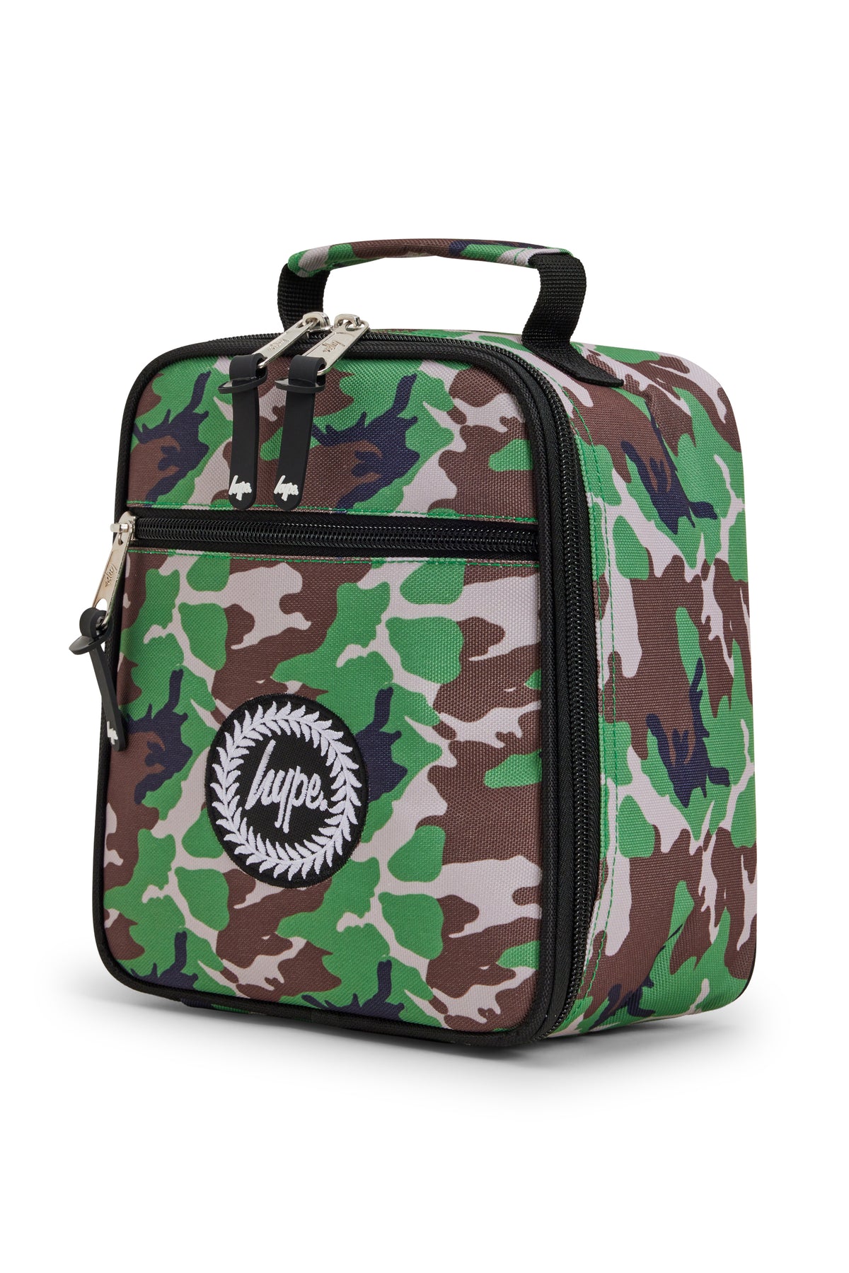 Hype Camo Crest insulated lunch bag front view — vibrant print and durable build