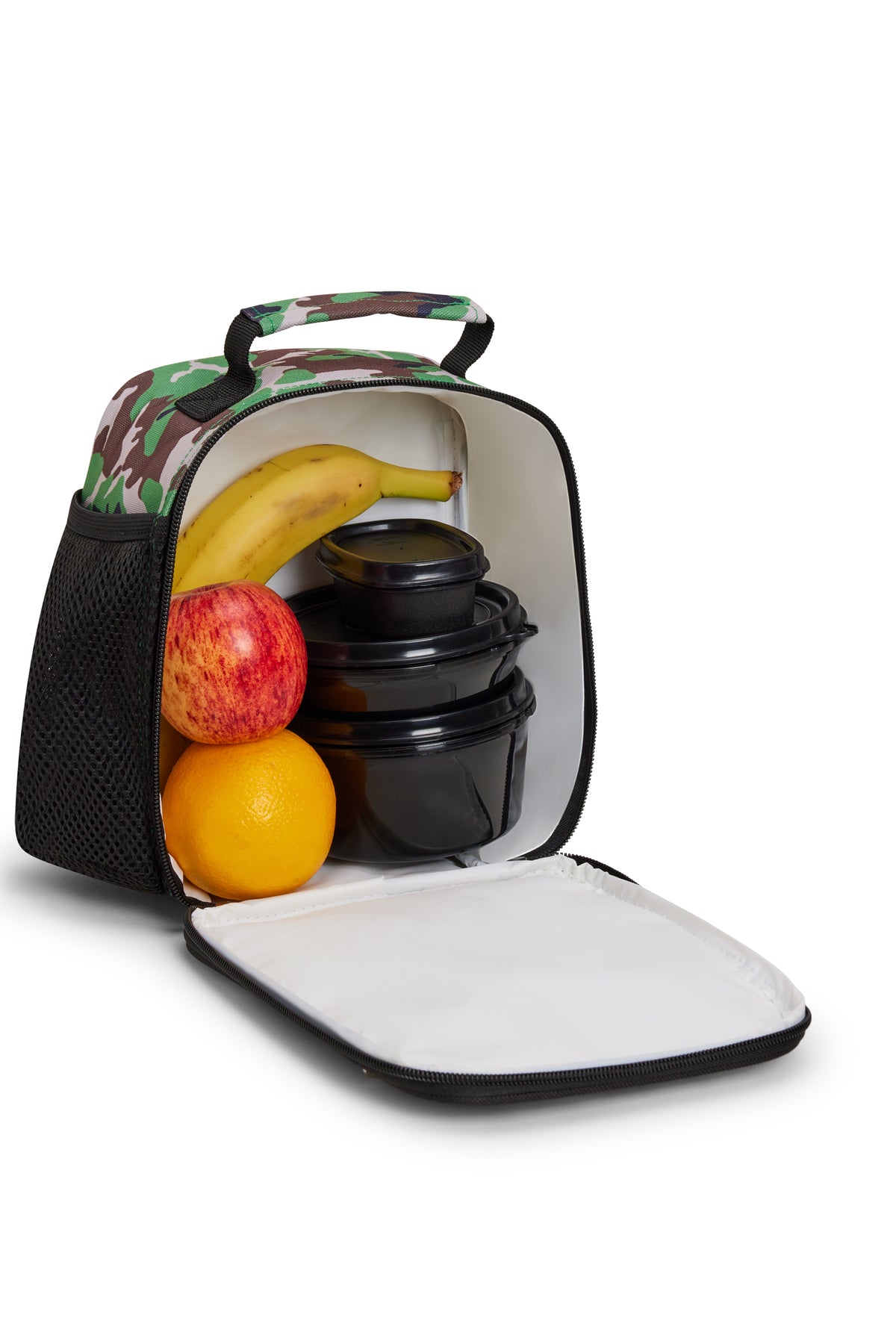 Hype Camo Crest insulated lunch bag — colour and design detail from above