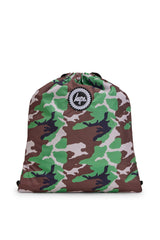 Hype Camo Crest drawstring bag — detail view of print and material quality