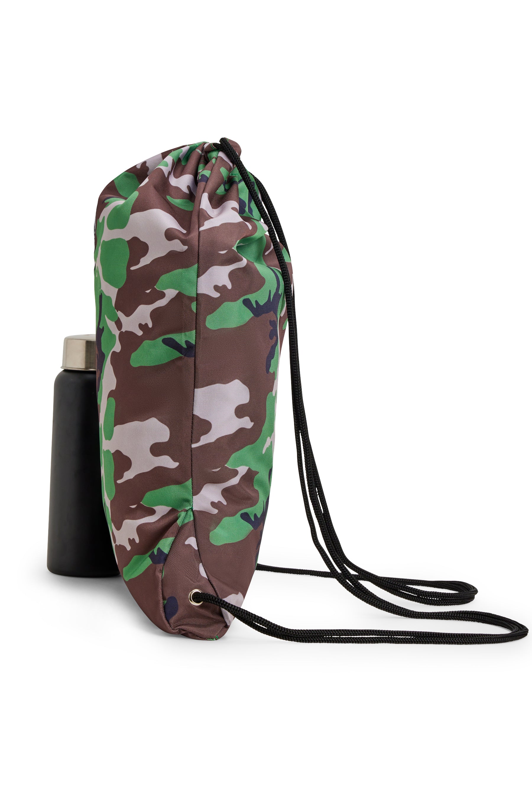 Hype Camo Crest drawstring bag lifestyle shot — school-ready and on-trend