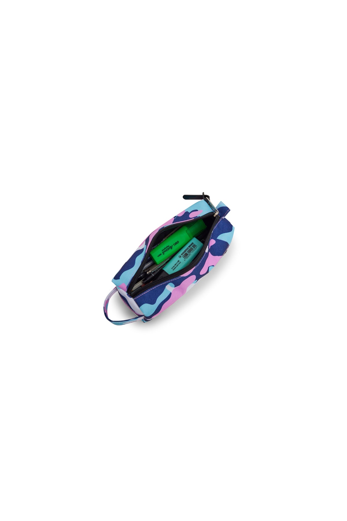 Hype Pink & Blue Evie Camo pencil case — durable materials built for daily school life