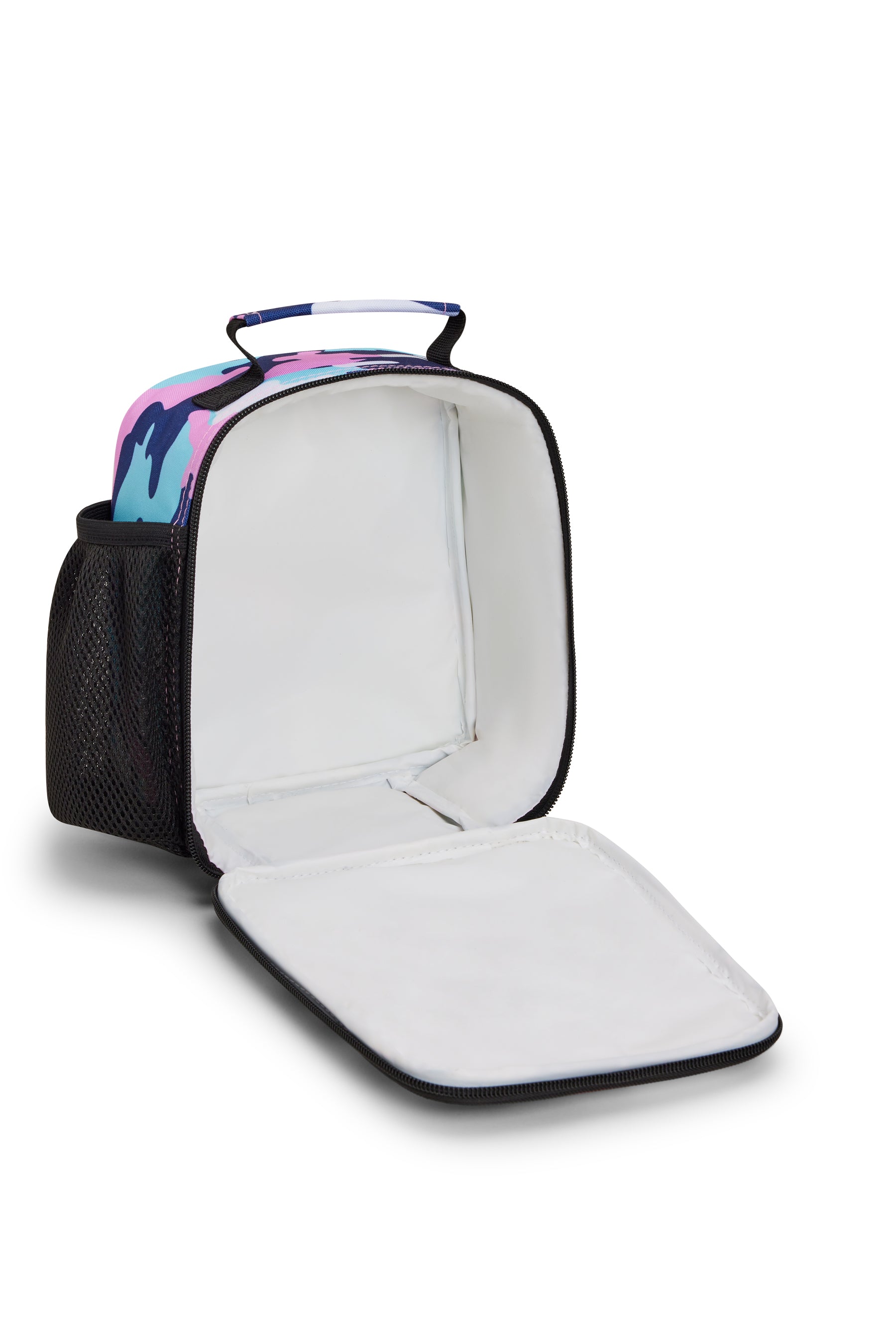 PINK / BLUE EVIE CAMO  LUNCH BAG